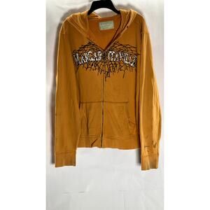 MARGARITAVILLE Men's Vintage Orange Graphic Zip-Up Hooded Sweater SZ L